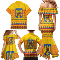 Romania Merry Christmas Family Matching Mermaid Dress and Hawaiian Shirt Romania Emblem Traditional Folk Art - Polynesian Pride