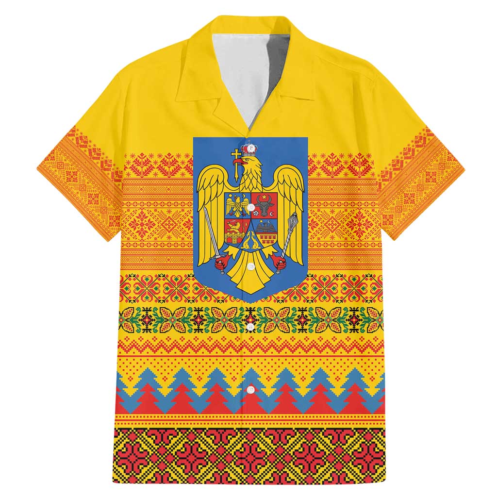 Romania Merry Christmas Family Matching Mermaid Dress and Hawaiian Shirt Romania Emblem Traditional Folk Art - Polynesian Pride