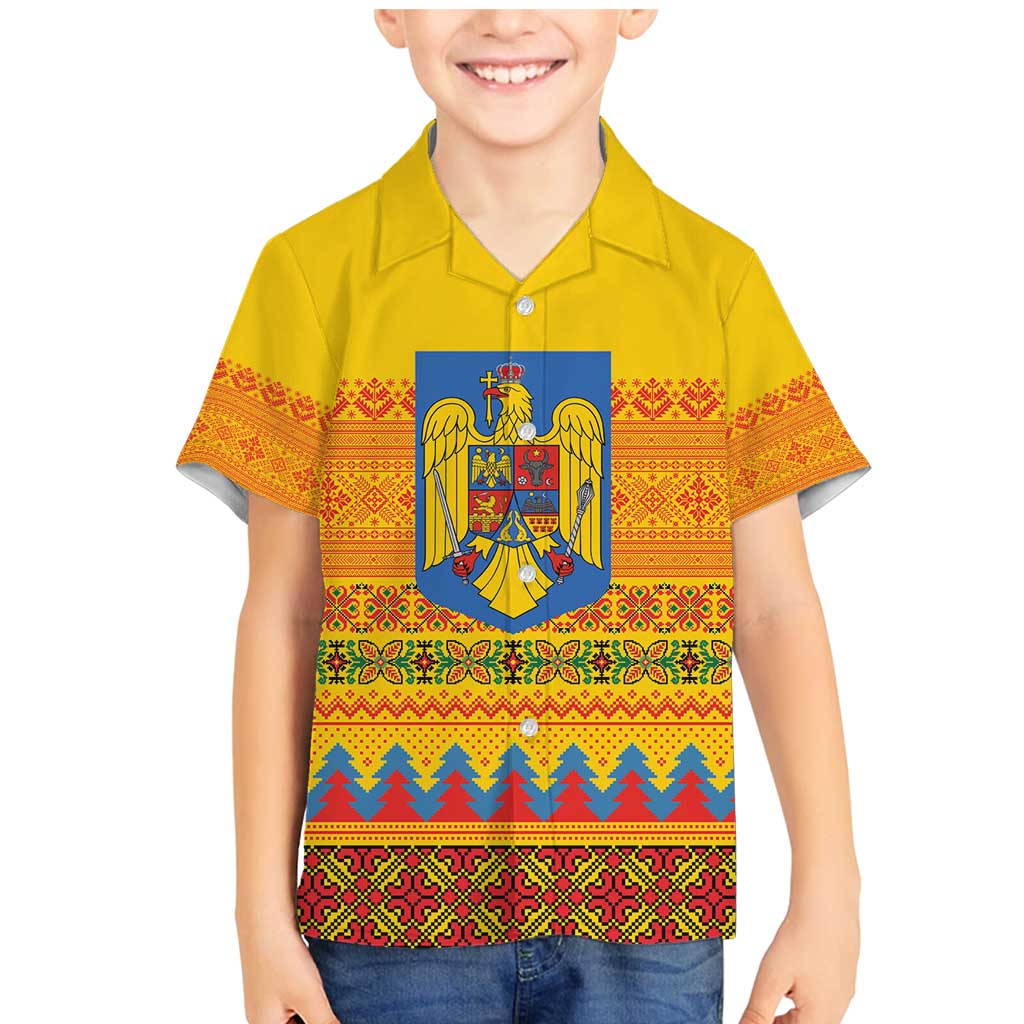 Romania Merry Christmas Family Matching Mermaid Dress and Hawaiian Shirt Romania Emblem Traditional Folk Art - Polynesian Pride