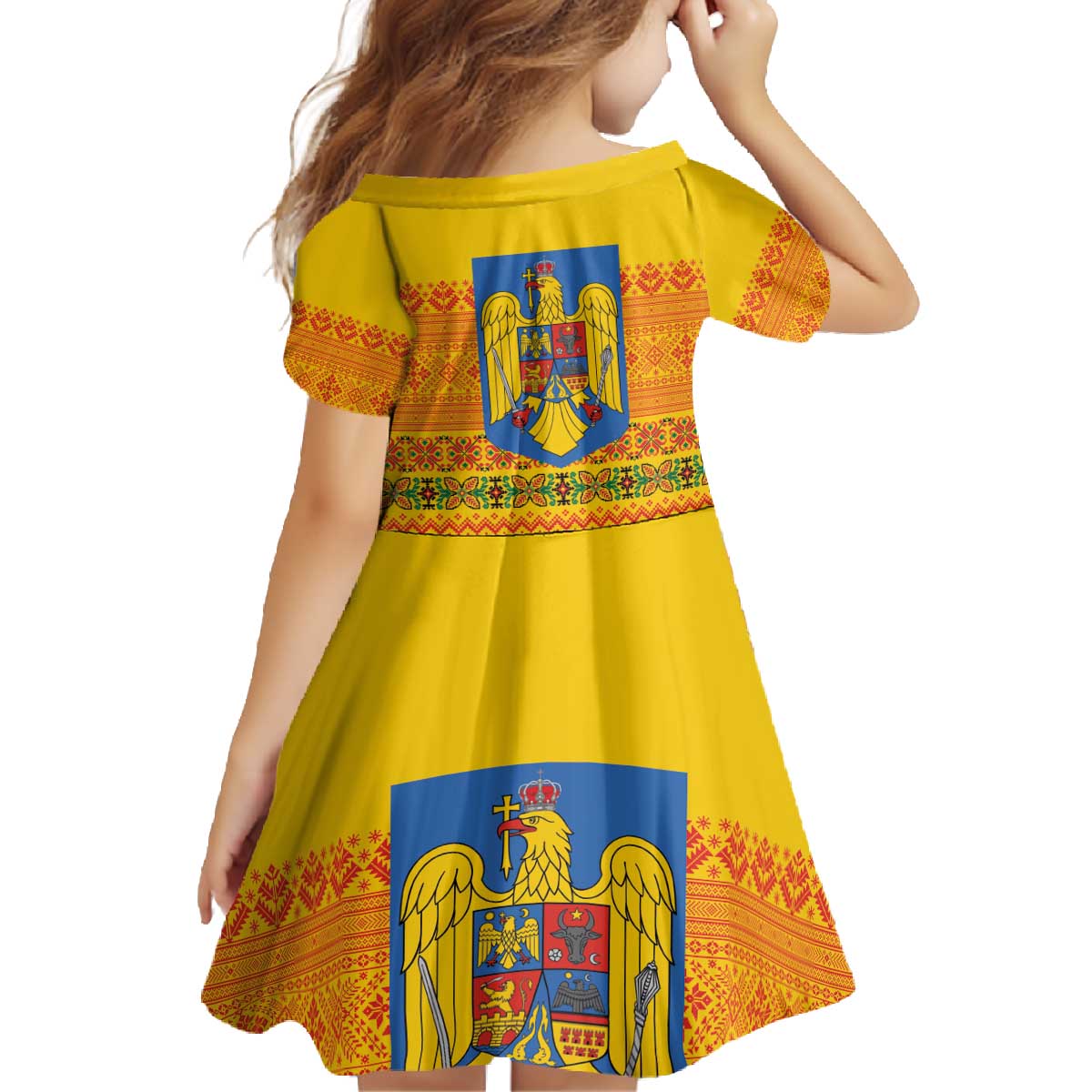 Romania Merry Christmas Family Matching Off The Shoulder Long Sleeve Dress and Hawaiian Shirt Romania Emblem Traditional Folk Art - Polynesian Pride