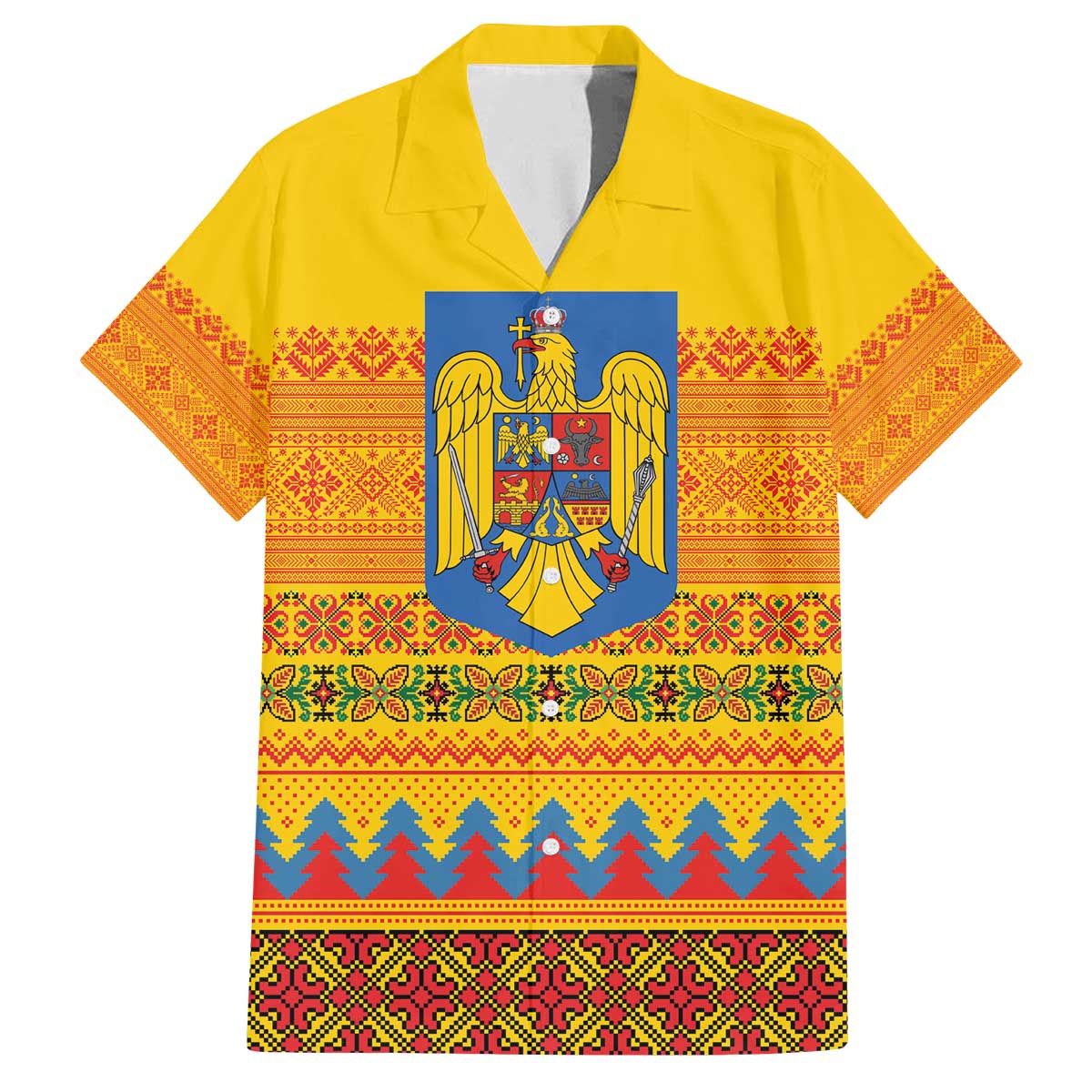 Romania Merry Christmas Family Matching Off The Shoulder Long Sleeve Dress and Hawaiian Shirt Romania Emblem Traditional Folk Art - Polynesian Pride