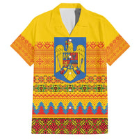 Romania Merry Christmas Family Matching Off The Shoulder Long Sleeve Dress and Hawaiian Shirt Romania Emblem Traditional Folk Art - Polynesian Pride