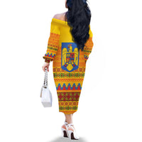 Romania Merry Christmas Family Matching Off The Shoulder Long Sleeve Dress and Hawaiian Shirt Romania Emblem Traditional Folk Art - Polynesian Pride