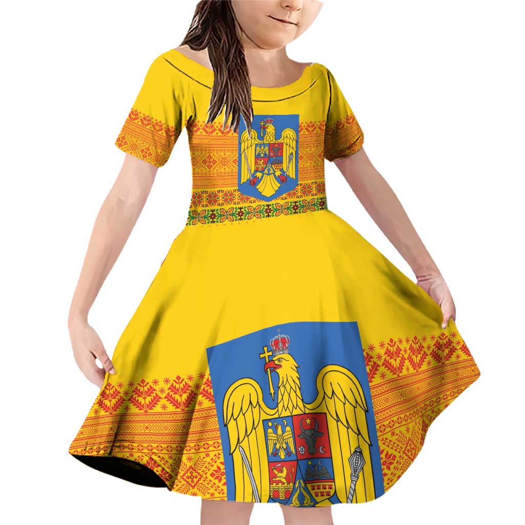 Romania Merry Christmas Family Matching Off Shoulder Short Dress and Hawaiian Shirt Romania Emblem Traditional Folk Art - Polynesian Pride