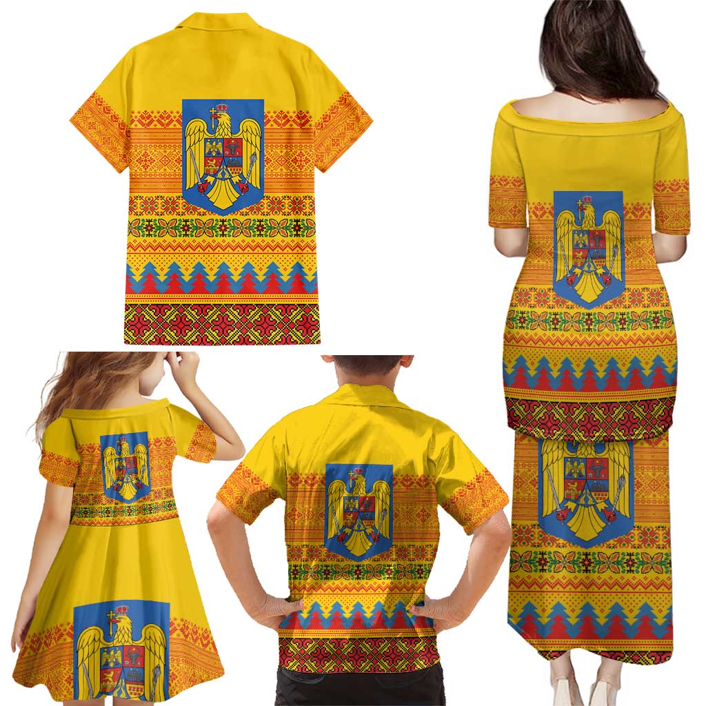 Romania Merry Christmas Family Matching Puletasi and Hawaiian Shirt Romania Emblem Traditional Folk Art - Polynesian Pride