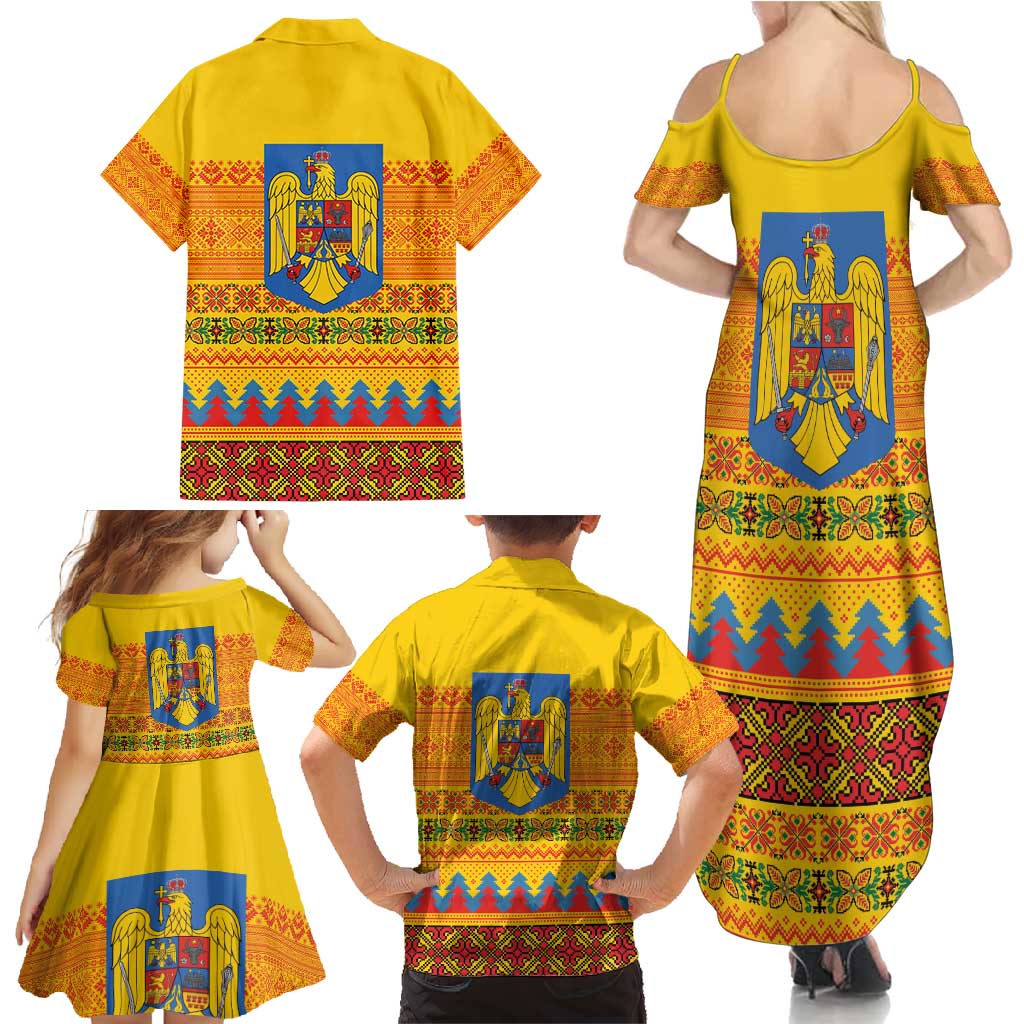 Romania Merry Christmas Family Matching Summer Maxi Dress and Hawaiian Shirt Romania Emblem Traditional Folk Art - Polynesian Pride