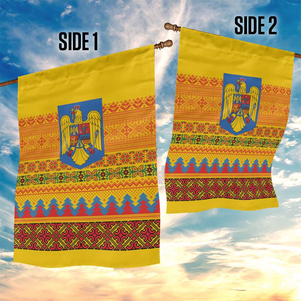 Romania Merry Christmas Garden Flag Romania Emblem Traditional Folk Art - Polynesian Pride