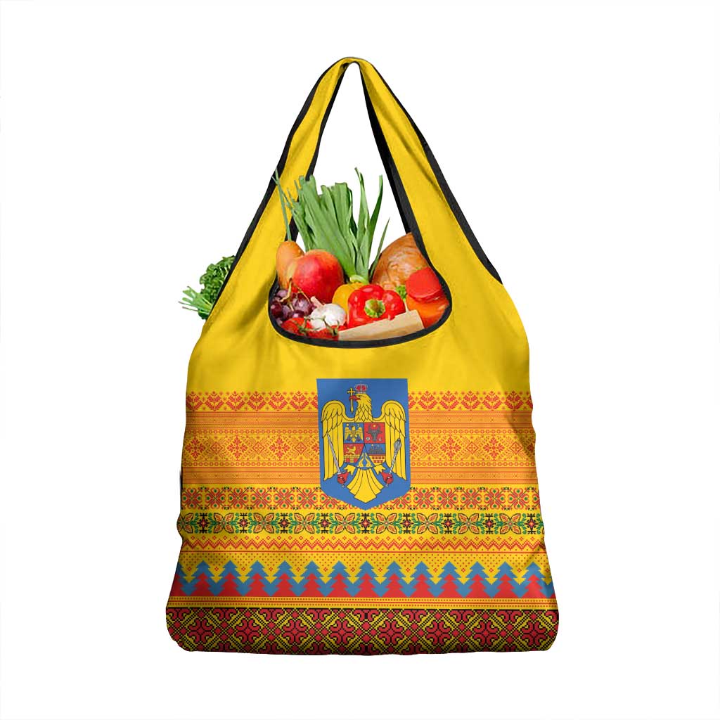 Romania Merry Christmas Grocery Bag Romania Emblem Traditional Folk Art - Polynesian Pride