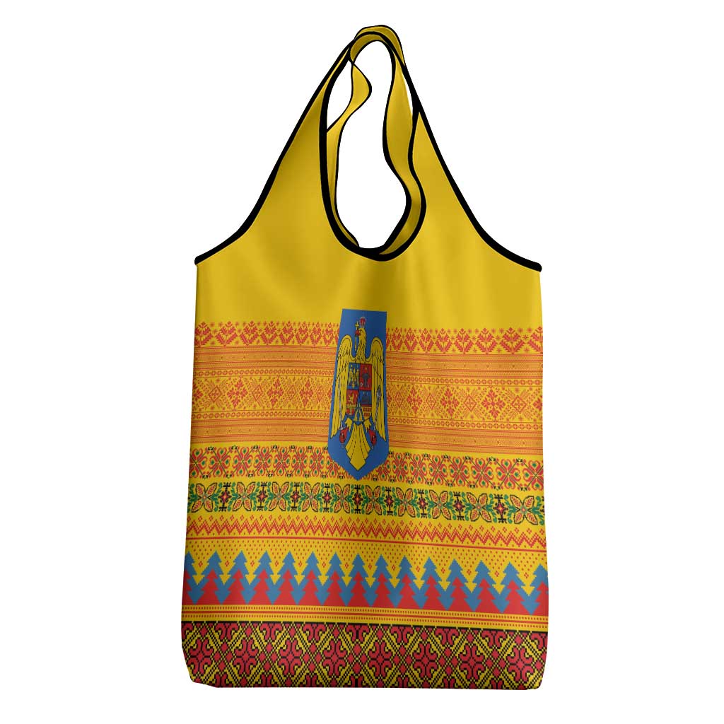 Romania Merry Christmas Grocery Bag Romania Emblem Traditional Folk Art - Polynesian Pride