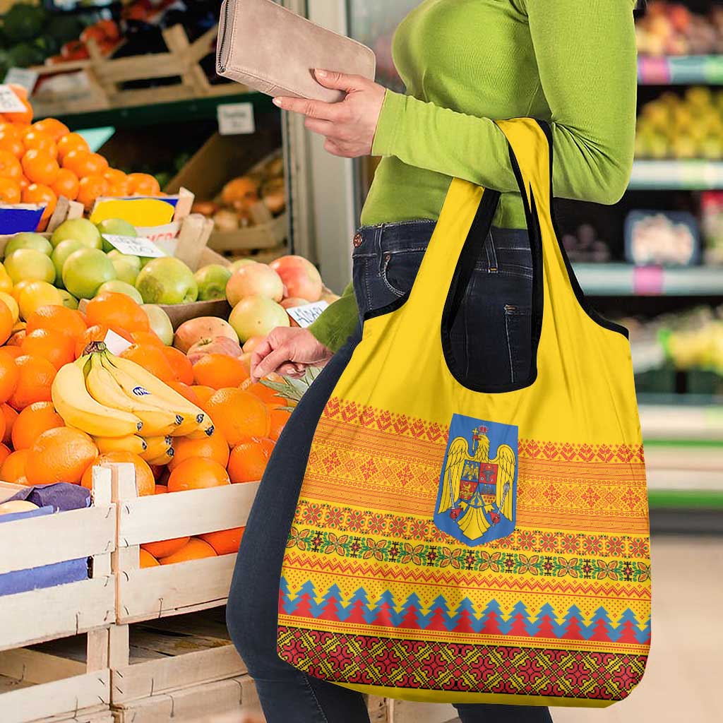 Romania Merry Christmas Grocery Bag Romania Emblem Traditional Folk Art - Polynesian Pride