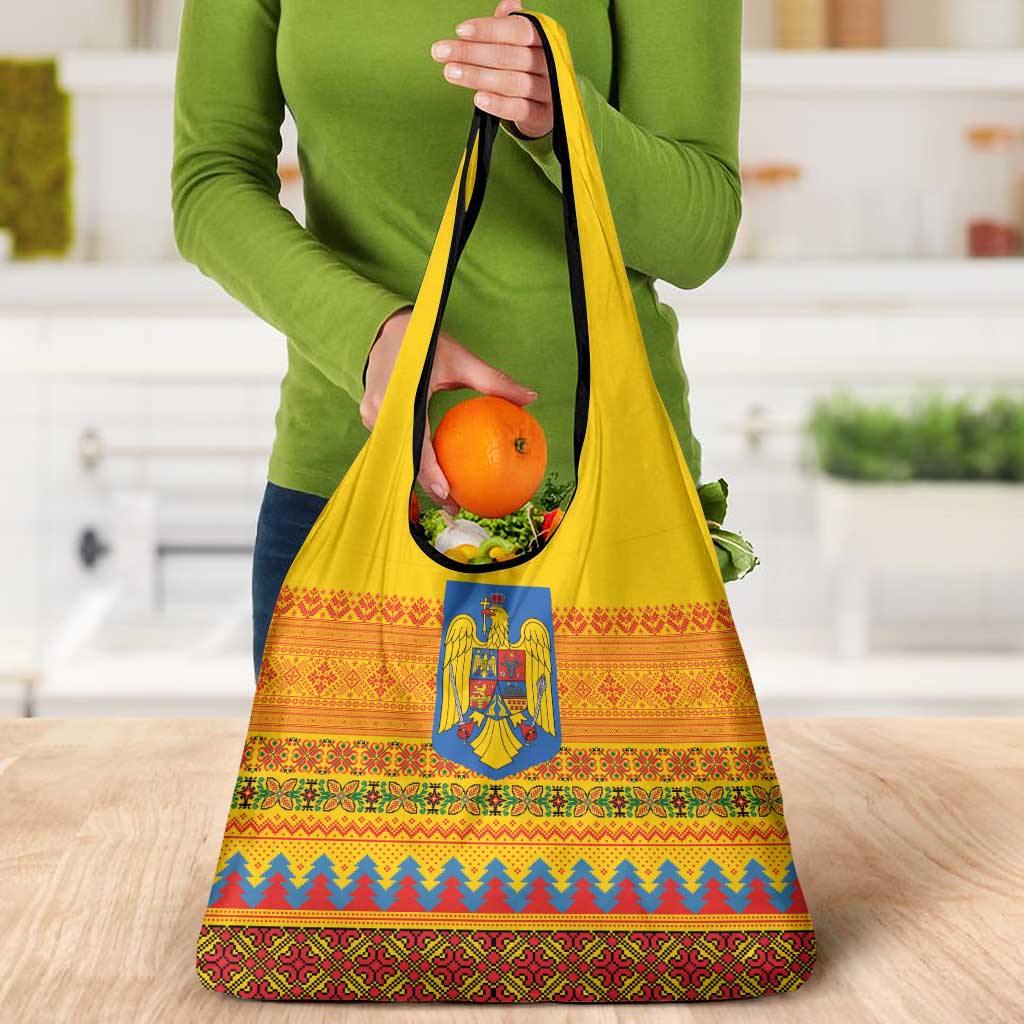 Romania Merry Christmas Grocery Bag Romania Emblem Traditional Folk Art - Polynesian Pride