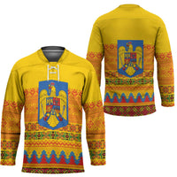 Romania Merry Christmas Hockey Jersey Romania Emblem Traditional Folk Art - Polynesian Pride