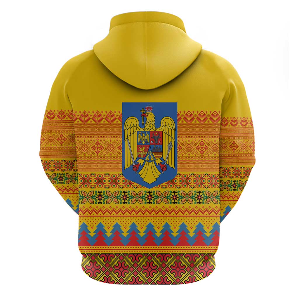 Romania Merry Christmas Hoodie Romania Emblem Traditional Folk Art - Polynesian Pride