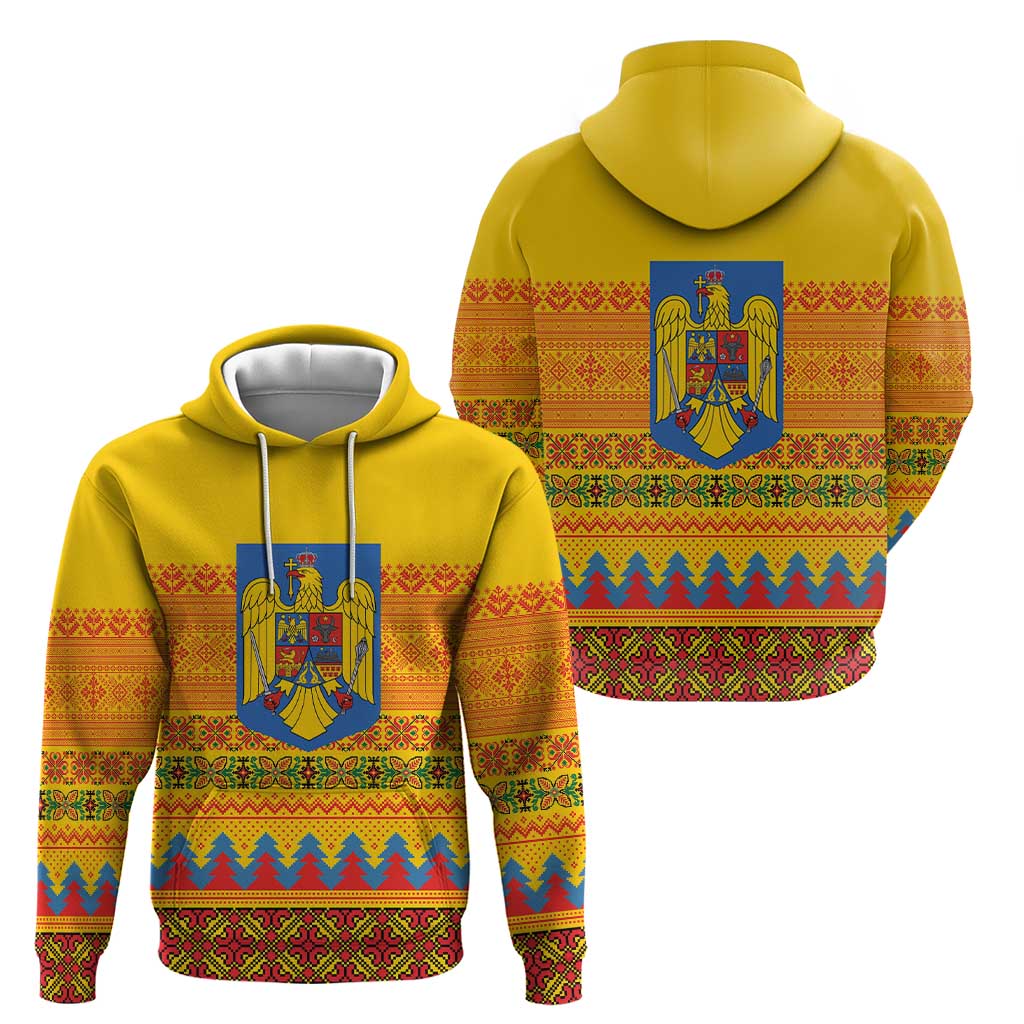 Romania Merry Christmas Hoodie Romania Emblem Traditional Folk Art - Polynesian Pride