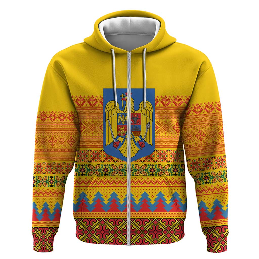 Romania Merry Christmas Hoodie Romania Emblem Traditional Folk Art - Polynesian Pride