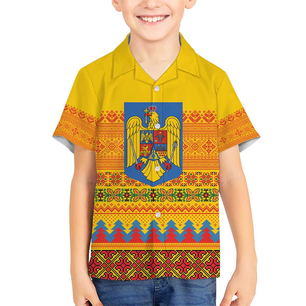Romania Merry Christmas Kid Hawaiian Shirt Romania Emblem Traditional Folk Art - Polynesian Pride