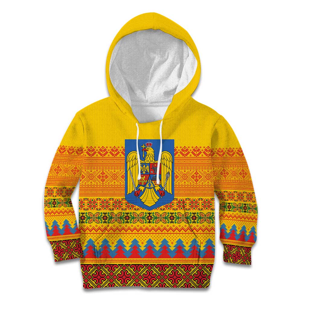 Romania Merry Christmas Kid Hoodie Romania Emblem Traditional Folk Art - Polynesian Pride