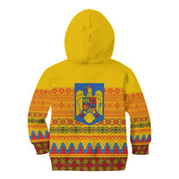 Romania Merry Christmas Kid Hoodie Romania Emblem Traditional Folk Art - Polynesian Pride