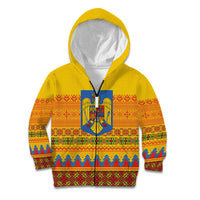Romania Merry Christmas Kid Hoodie Romania Emblem Traditional Folk Art - Polynesian Pride