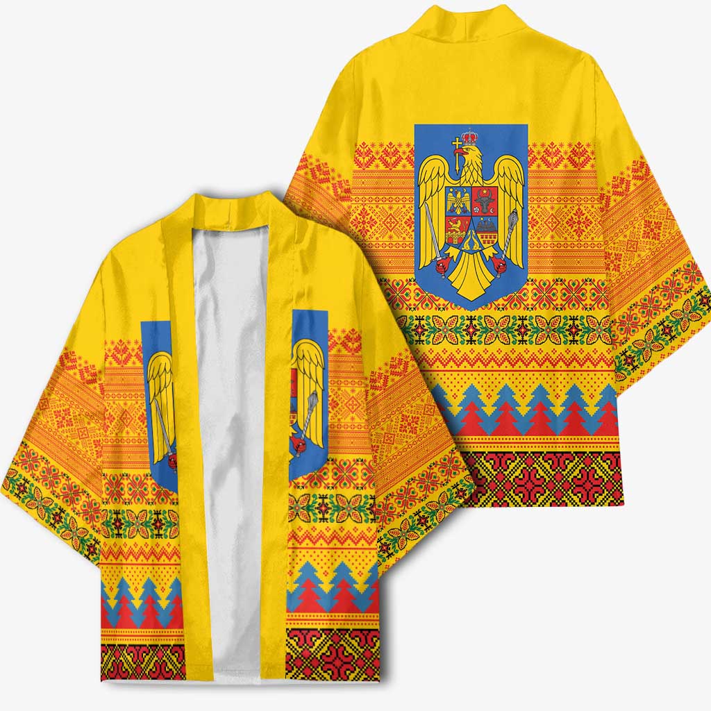 Romania Merry Christmas Kimono Romania Emblem Traditional Folk Art - Polynesian Pride