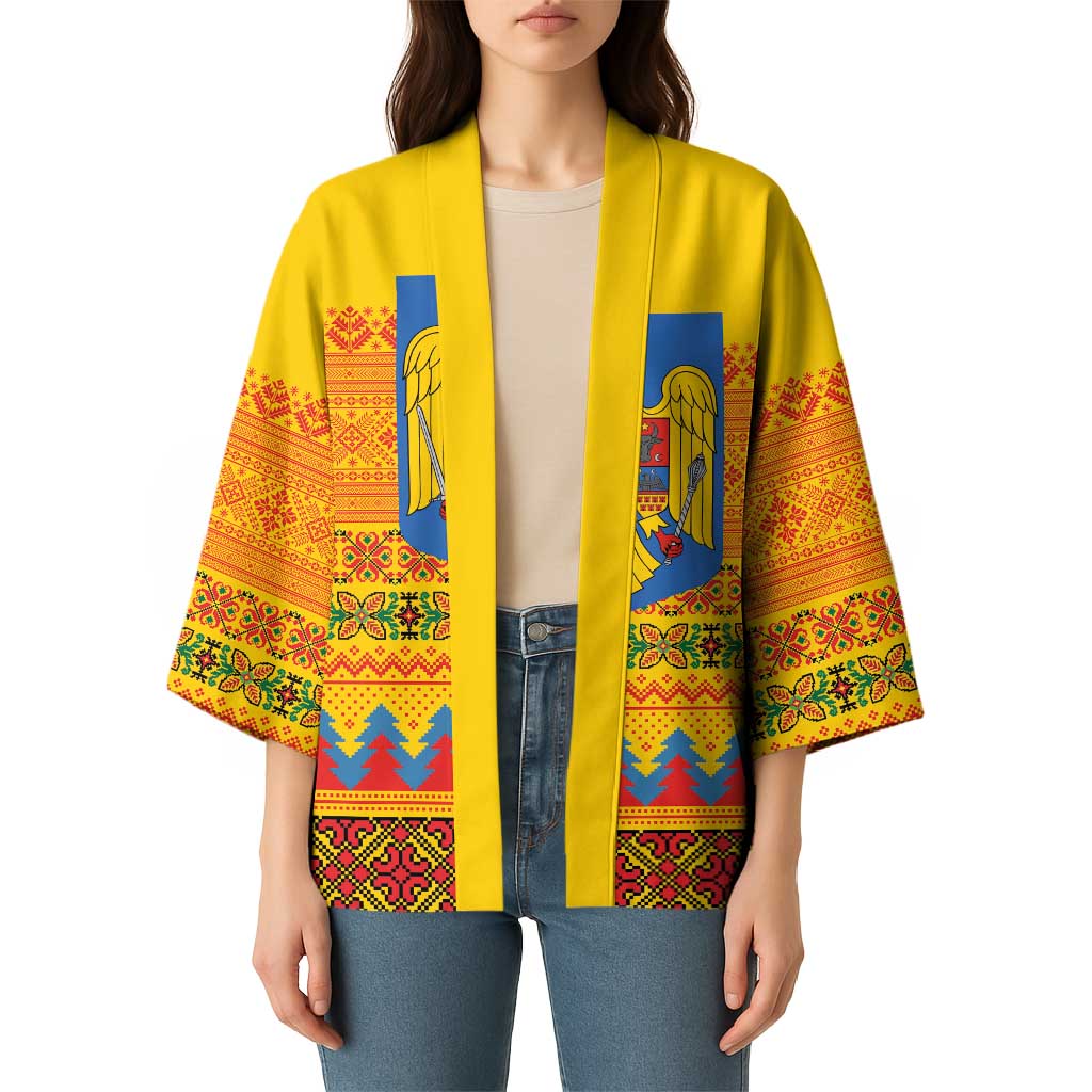 Romania Merry Christmas Kimono Romania Emblem Traditional Folk Art - Polynesian Pride