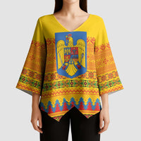 Romania Merry Christmas Kimono Sleeve Blouse Romania Emblem Traditional Folk Art - Polynesian Pride