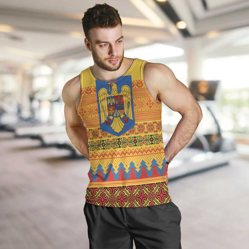 Romania Merry Christmas Men Tank Top Romania Emblem Traditional Folk Art - Polynesian Pride