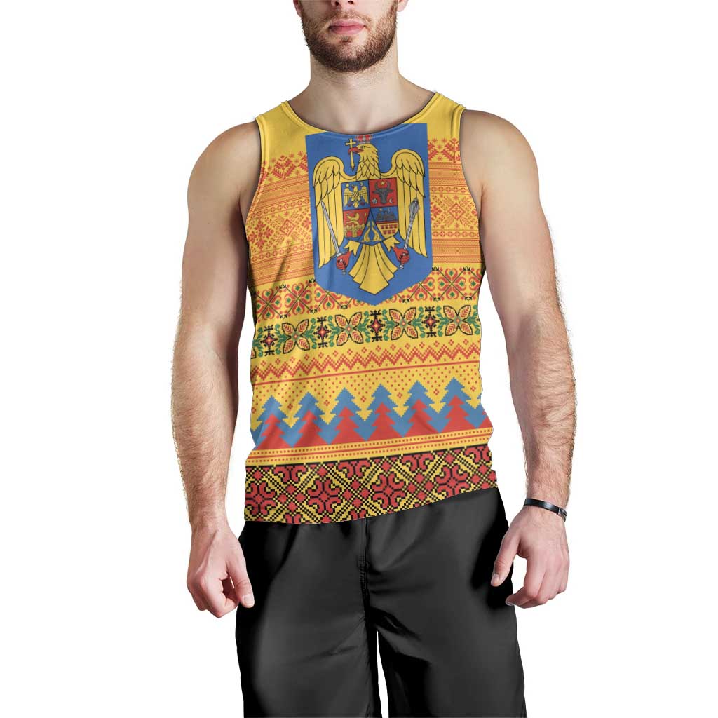 Romania Merry Christmas Men Tank Top Romania Emblem Traditional Folk Art - Polynesian Pride