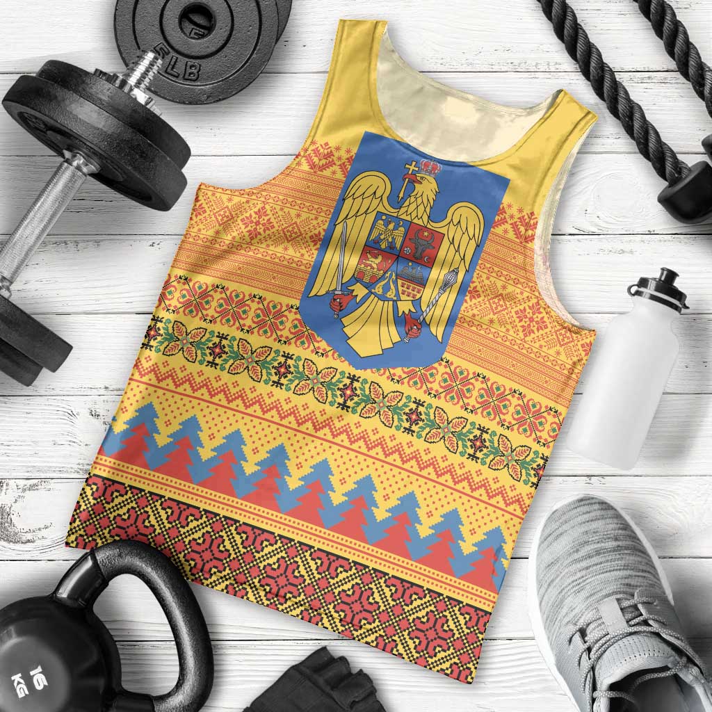 Romania Merry Christmas Men Tank Top Romania Emblem Traditional Folk Art - Polynesian Pride