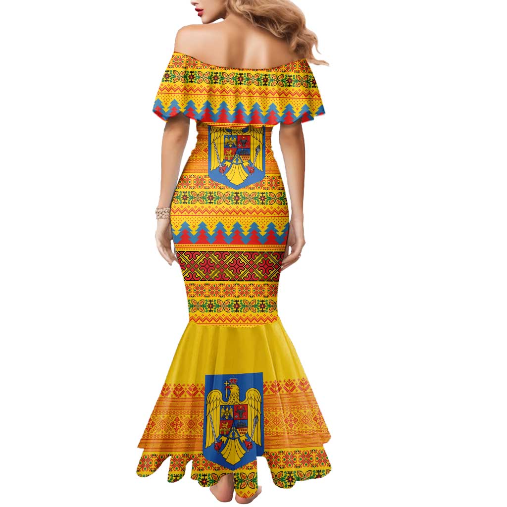 Romania Merry Christmas Mermaid Dress Romania Emblem Traditional Folk Art - Polynesian Pride
