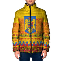 Romania Merry Christmas Padded Jacket Romania Emblem Traditional Folk Art - Polynesian Pride