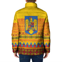 Romania Merry Christmas Padded Jacket Romania Emblem Traditional Folk Art - Polynesian Pride