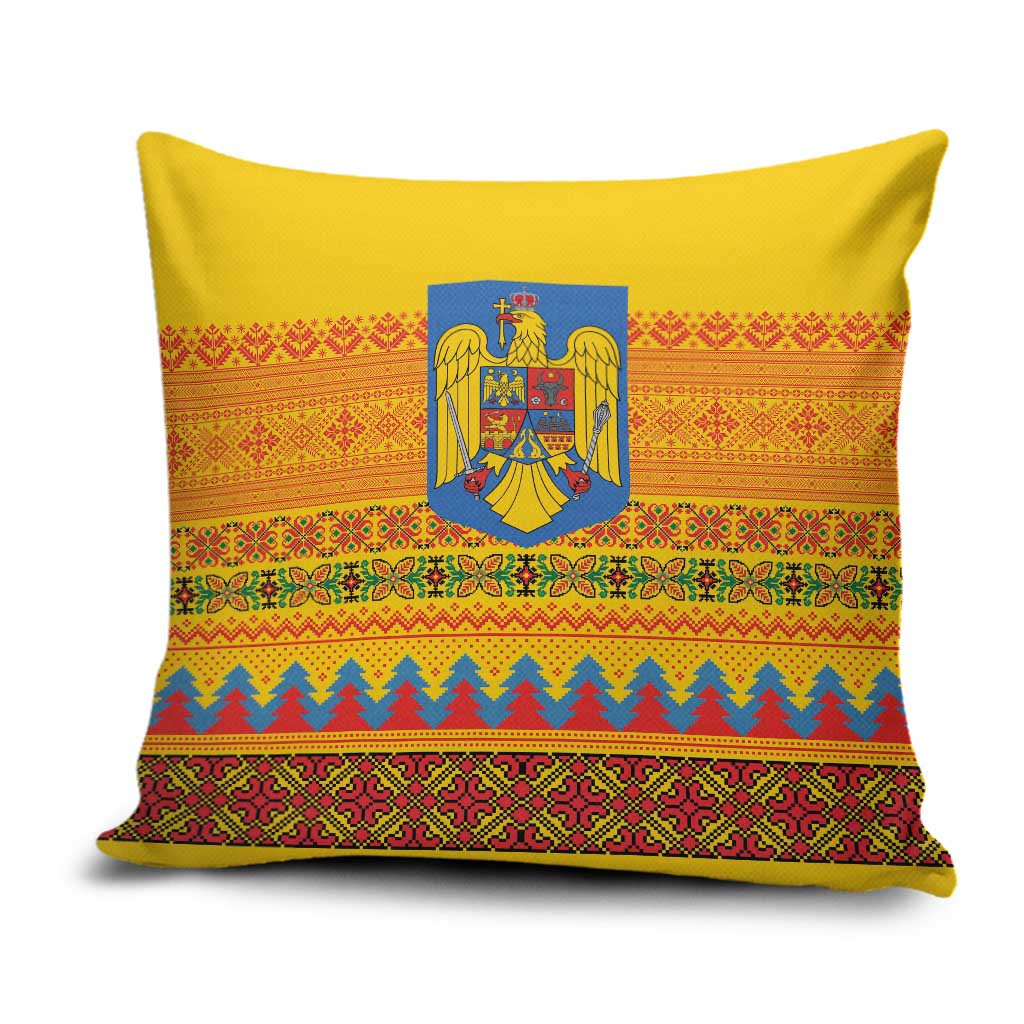 Romania Merry Christmas Pillow Cover Romania Emblem Traditional Folk Art - Polynesian Pride