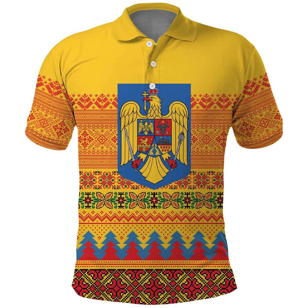 Romania Merry Christmas Polo Shirt Romania Emblem Traditional Folk Art - Polynesian Pride