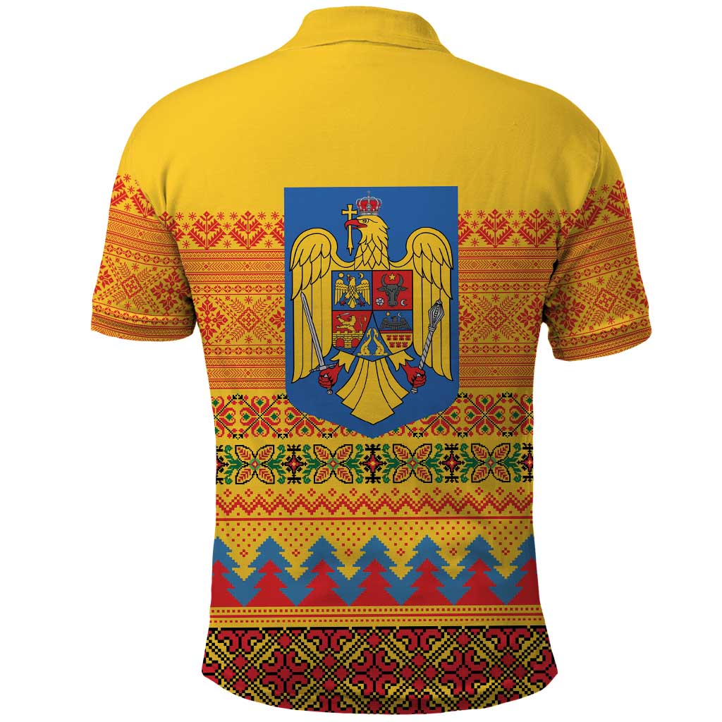 Romania Merry Christmas Polo Shirt Romania Emblem Traditional Folk Art - Polynesian Pride