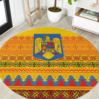 Romania Merry Christmas Round Carpet Romania Emblem Traditional Folk Art - Polynesian Pride
