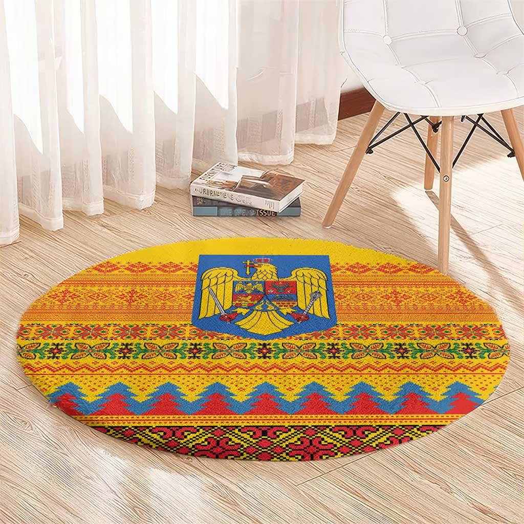 Romania Merry Christmas Round Carpet Romania Emblem Traditional Folk Art - Polynesian Pride