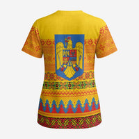 Romania Merry Christmas Scrub Top Romania Emblem Traditional Folk Art - Polynesian Pride
