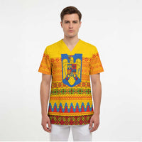 Romania Merry Christmas Scrub Top Romania Emblem Traditional Folk Art - Polynesian Pride