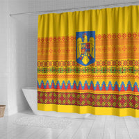 Romania Merry Christmas Shower Curtain Romania Emblem Traditional Folk Art - Polynesian Pride