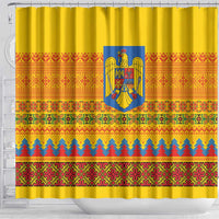 Romania Merry Christmas Shower Curtain Romania Emblem Traditional Folk Art - Polynesian Pride