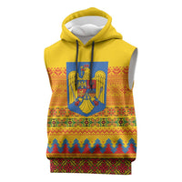 Romania Merry Christmas Sleeveless Hoodie Romania Emblem Traditional Folk Art - Polynesian Pride