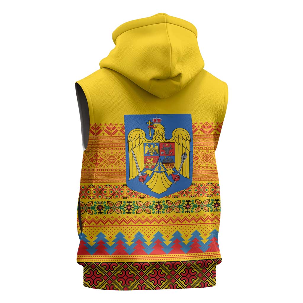 Romania Merry Christmas Sleeveless Hoodie Romania Emblem Traditional Folk Art - Polynesian Pride