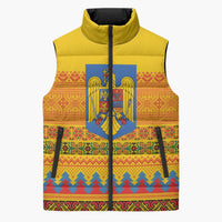 Romania Merry Christmas Sleeveless Puffer Jacket Romania Emblem Traditional Folk Art - Polynesian Pride