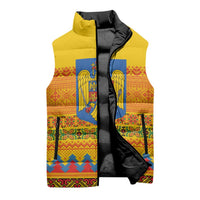 Romania Merry Christmas Sleeveless Puffer Jacket Romania Emblem Traditional Folk Art - Polynesian Pride