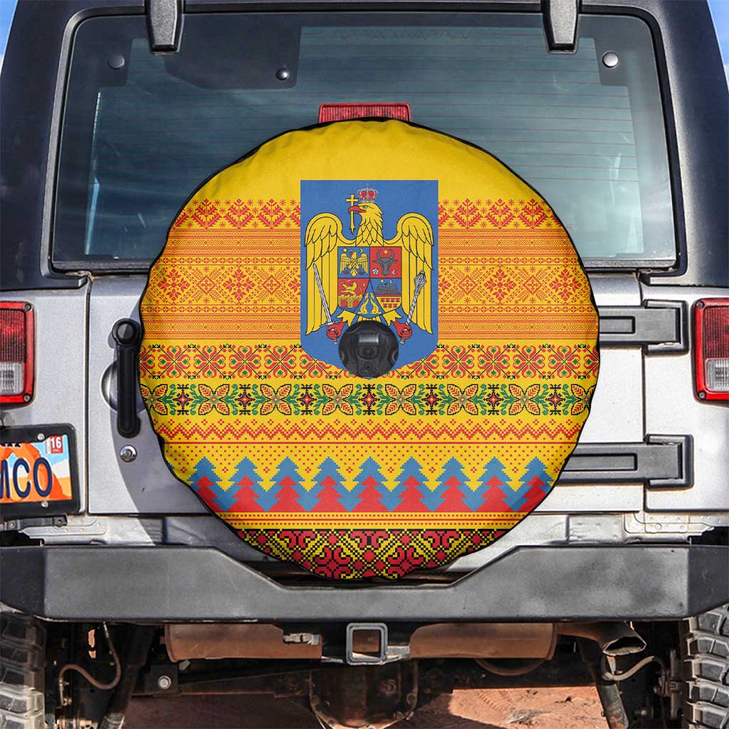 Romania Merry Christmas Spare Tire Cover Romania Emblem Traditional Folk Art - Polynesian Pride