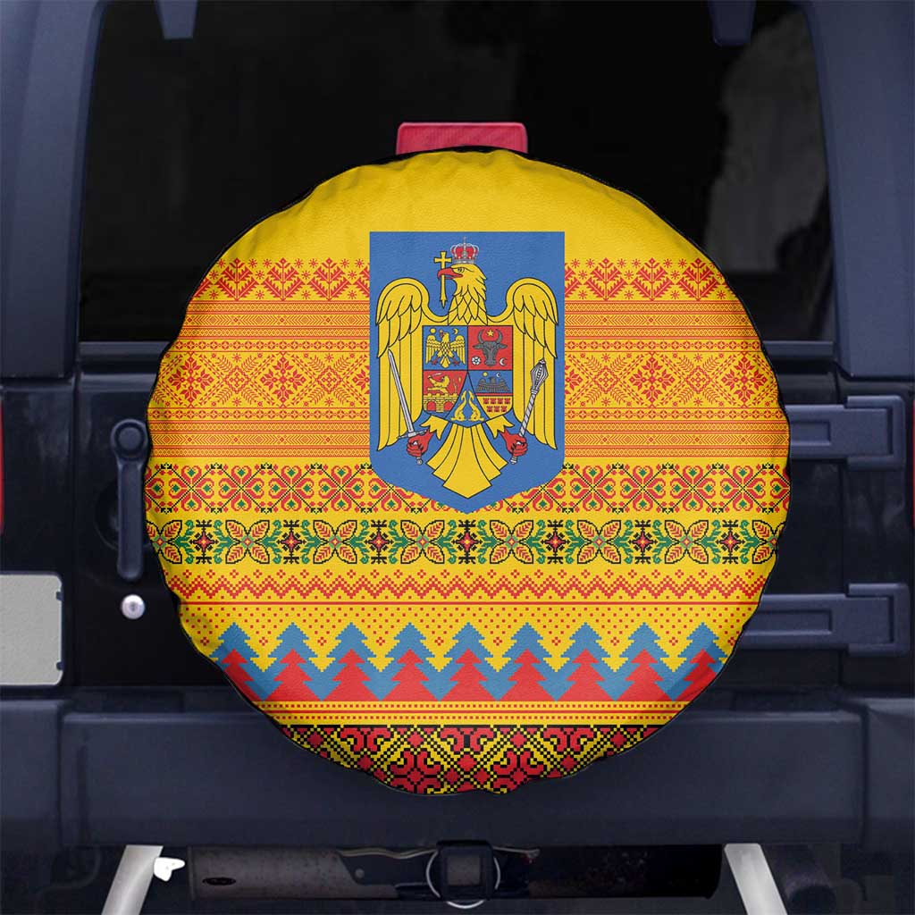 Romania Merry Christmas Spare Tire Cover Romania Emblem Traditional Folk Art - Polynesian Pride