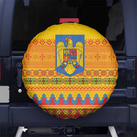 Romania Merry Christmas Spare Tire Cover Romania Emblem Traditional Folk Art - Polynesian Pride