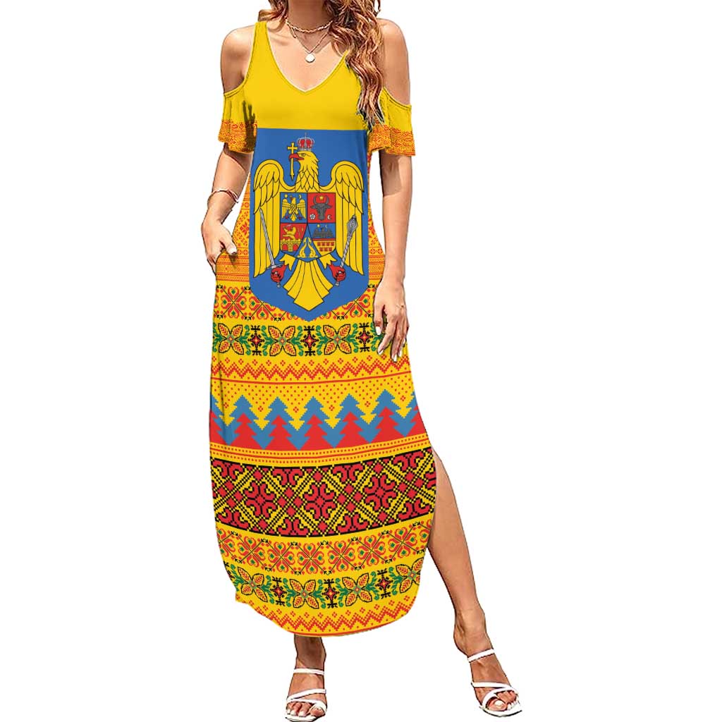 Romania Merry Christmas Summer Maxi Dress Romania Emblem Traditional Folk Art - Polynesian Pride