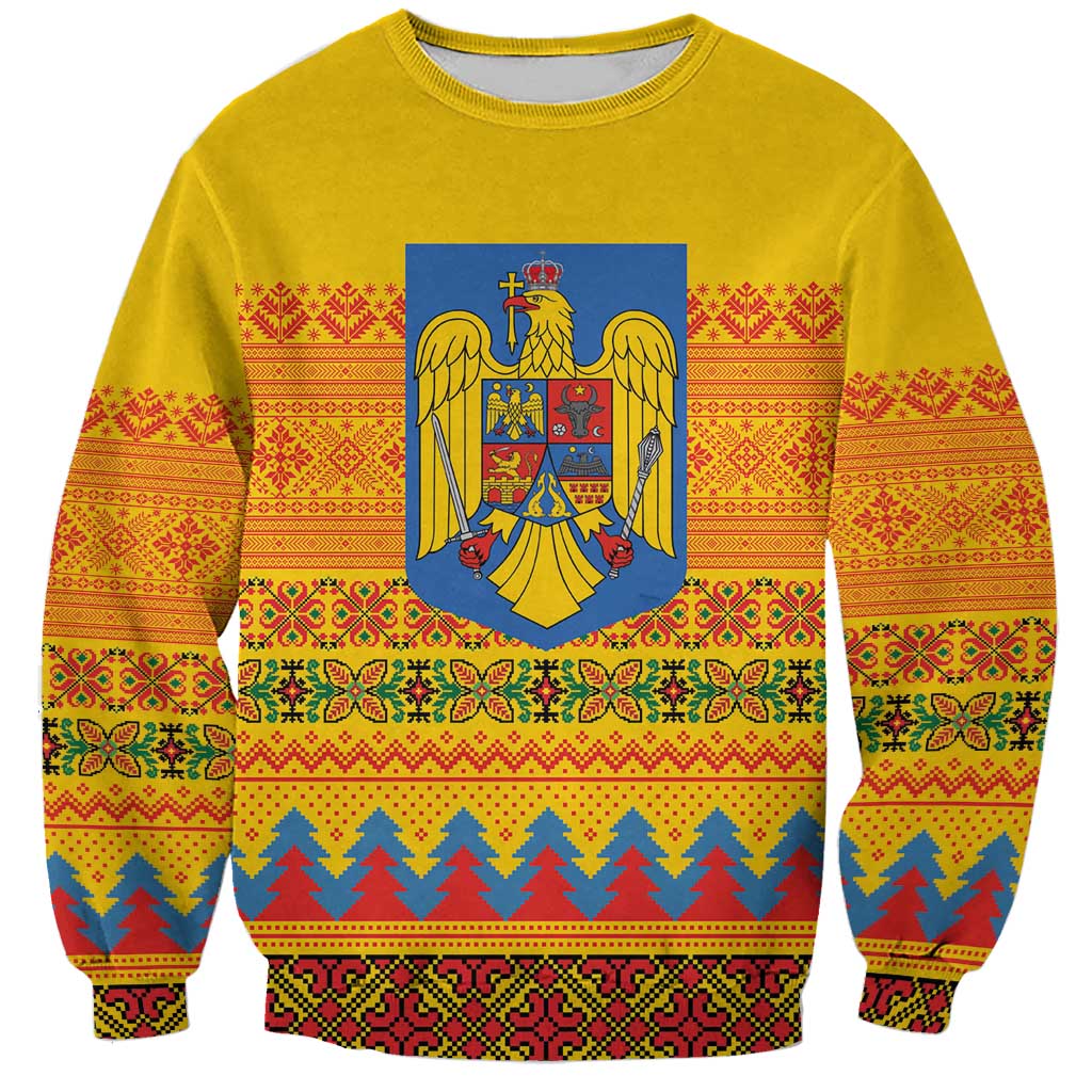 Romania Merry Christmas Sweatshirt Romania Emblem Traditional Folk Art - Polynesian Pride